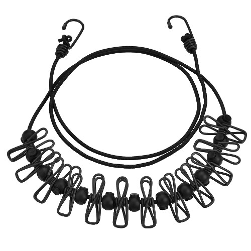 Sfoara pentru Uscarea Hainelor, Flippy, Uscator Sfoara Portabila, 12 Clips-uri Incluse, Lungime 180 cm, PP Cablu de Otel, Negru