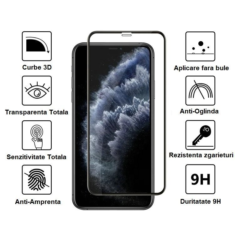 Folie sticla Securizata Flippy compatibila cu Huawei Ascend P20, Full Glue, Negru - Image 2