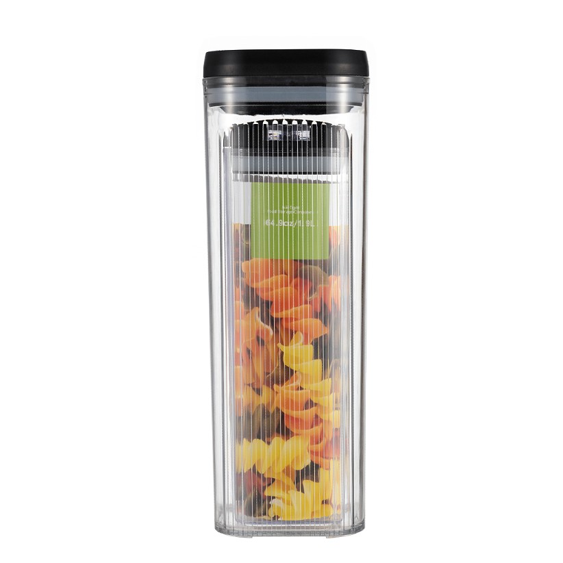 Cutii de Depozitare Alimente, Flippy, Set din 2 Cutii de Tip Container de 1.9 si 3.7 l, Recipiente pentru Cereale in Bucatarie, Transparente cu Capac Negru