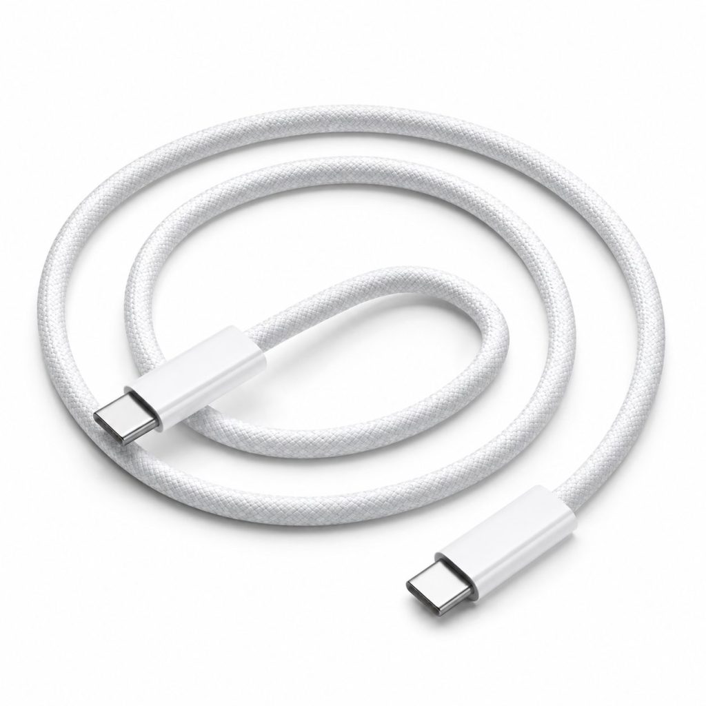 Cablu de Date si Incarcare USB-C la USB-C, Flippy, 100W, Compatibil iPhone 15/Huawei/Xiaomi, Textil Impletit, 1.5 m, Alb