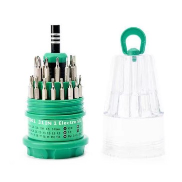 Set de Surubelnite 31-in-1 cu Clichet, Flippy, Set de Uz Casnic pentru Repararea Electronicelor Mici, Maner durabil Izolat Magnetic, 10 x 5 x 5 cm, Verde
