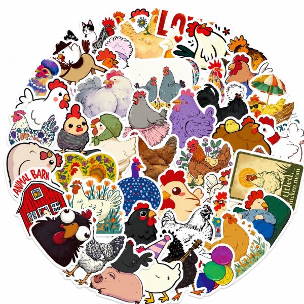 Set 50 Stickere Decorative, Flippy, Modele Gainuse Cartoon Colorate, Impermeabile, Aproximativ 5.93 x 4.78 cm, Multicolor