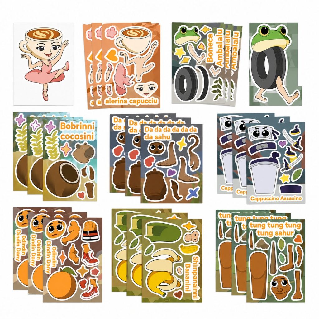 Set Stickere Decorative, Flippy, 8 Modele Mix & Match cu Personaje Amuzante, DIY, 11 x 16 cm, Multicolor