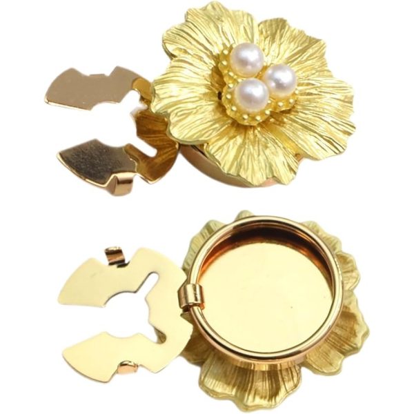 Accesoriu pentru Nasturi, Flippy, Model Floare cu Perle, din Metal, 2.5 x 1.7 cm, Auriu