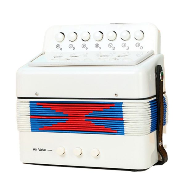 Acordeon Pentru Copii, Flippy, Acordeon Jucarie pentru Educatie Timpurie, 7 butoane 2 bass, Acordeon Instrument Muzical pentru Copii, 18 x 17 x 10 cm, Alb