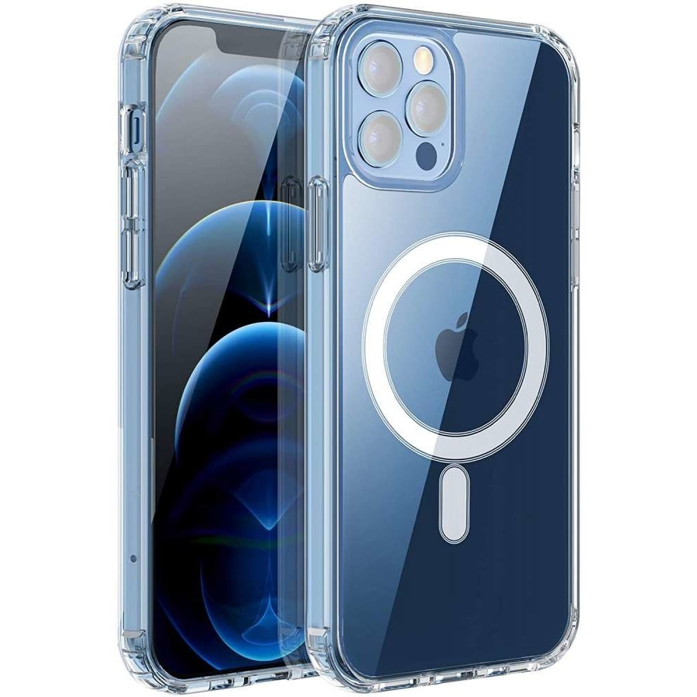 Husa protectie pentru iPhone 12 Pro, Flippy, Husa Mag Safe, 2 in 1 Incarcare si Magnet, Silicone, Transparenta