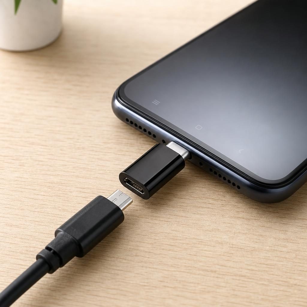 Adaptor micro USB (mama) to Type-C(tata) cu Agatatoare Breloc inclusa, Negru - Image 7