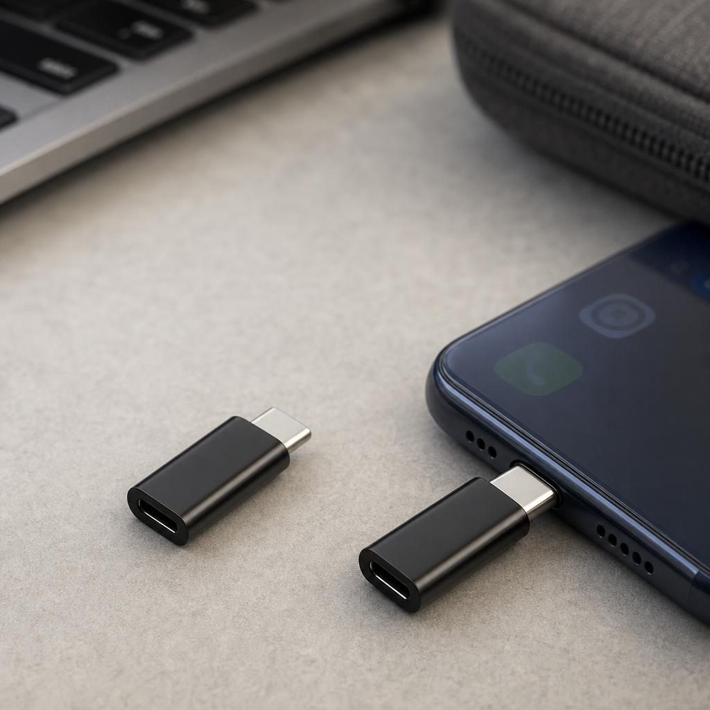 Adaptor micro USB (mama) to Type-C(tata) cu Agatatoare Breloc inclusa, Negru - Image 9