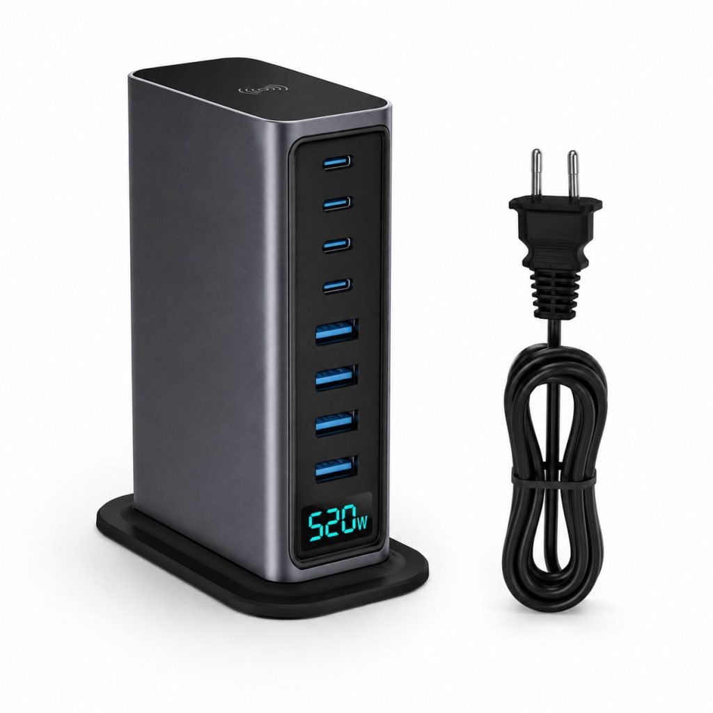 Statie de Incarcare, Flippy, 520W, Power Adapter cu Porturi Multiple, Incarcare Rapida, Standard European, Gri