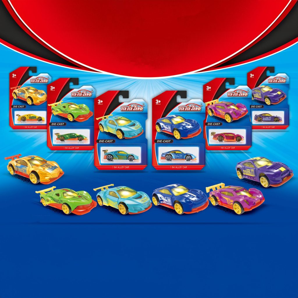 Set 6 Masinute Sport Metalice, Flippy, Tip Alloy Race Cars S55, 1:64, Masinute pentru Copii, Jucarii Metalice, 8 x 3.2 x 2.2 cm per unitate, Mix Colorate