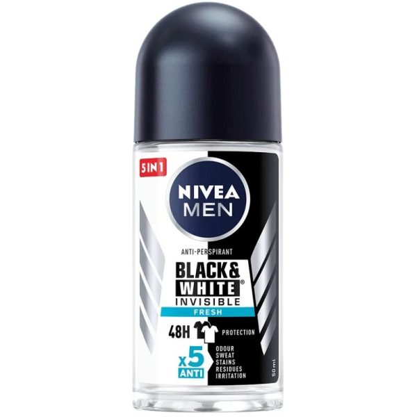 Antiperspirant Roll-On, Nivea, 50 ml, for Men, Invisible Black & White, Fresh