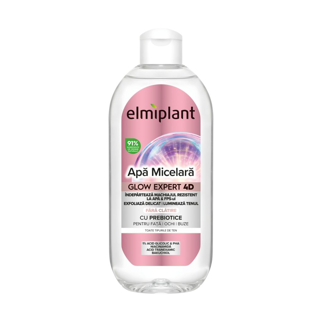 Apa Micelara Iluminatoare, Elmiplant, Glow Expert 4D, Pentru Fata, Ochi si Buze, cu Prebiotice, 400 ml