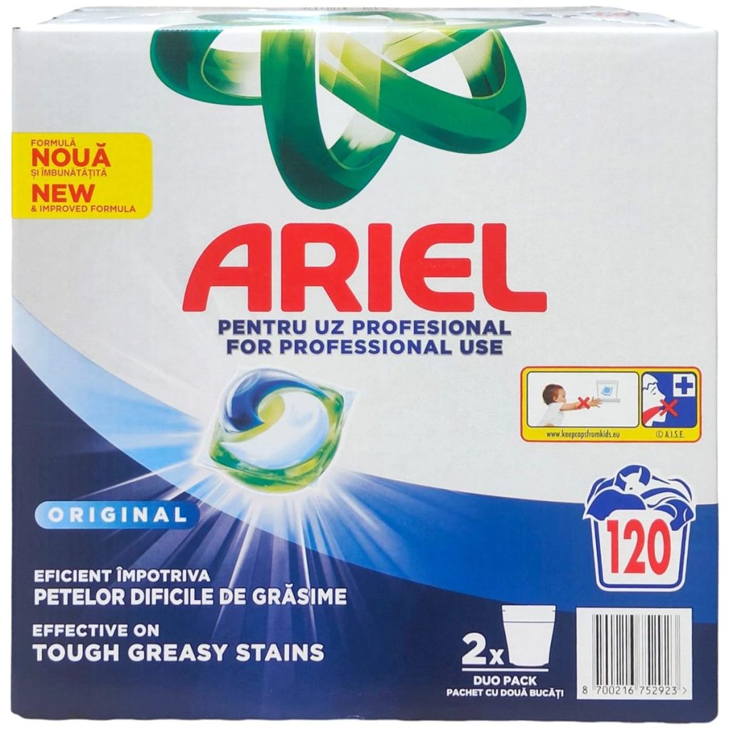 Detergent Capsule pentru Rufe, Ariel, All in 1, Regular, Set 2 x 60 Bucati