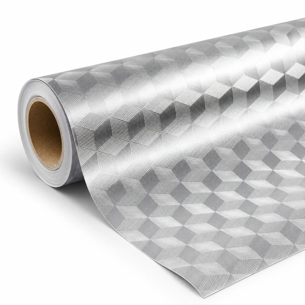Autocolant de Bucatarie, Flippy, Autoadeziv, Impermeabil, Rezistent la Temperaturi Ridicate, din PVC, 30 x 100 cm, Model Cub 3D, Argintiu