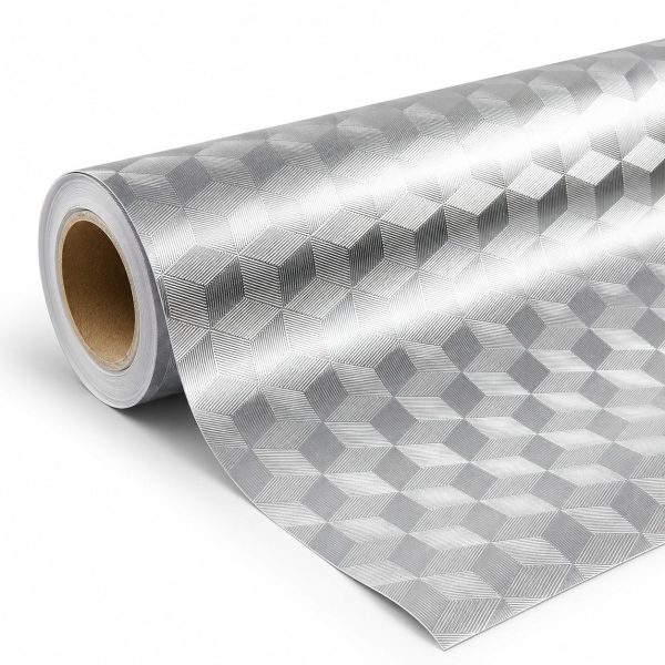 Autocolant de Bucatarie, Flippy, Autoadeziv, Impermeabil, Rezistent la Temperaturi Ridicate, din PVC, 40 x 300 cm, Model Cub 3D, Argintiu