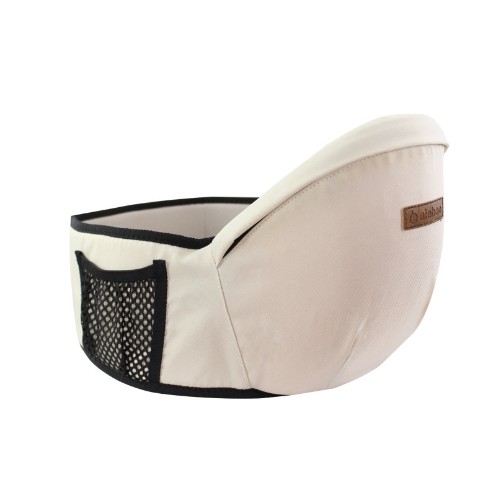 Port-Bebe Ergonomic Ajustabil cu Scaun, 3 Pozitii, Bumbac Respirabil, pentru Copii 0-3 Ani, 20 kg Maxim, 25 x 22 x 18 cm, Bej