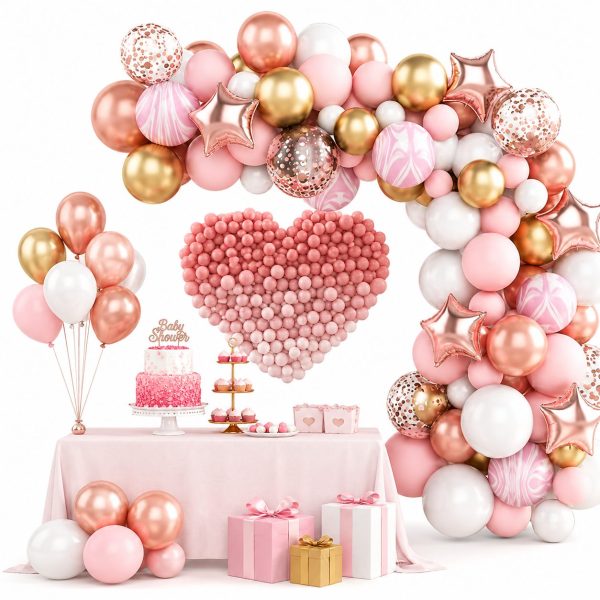 Baloane decorative Arcada, pentru Fetite, BABY SHOWER, Flippy, Arcada LOVE, decorativa, set mix din 82 baloane Latex, Rose Gold