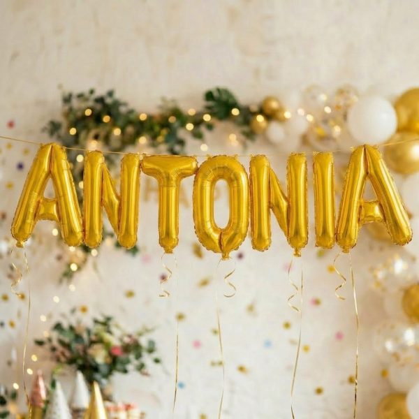 Baloane Folie Metalizate, Flippy, Set ANTONIA, Heliu sau Aer, Pai inclus, 40 cm, Auriu