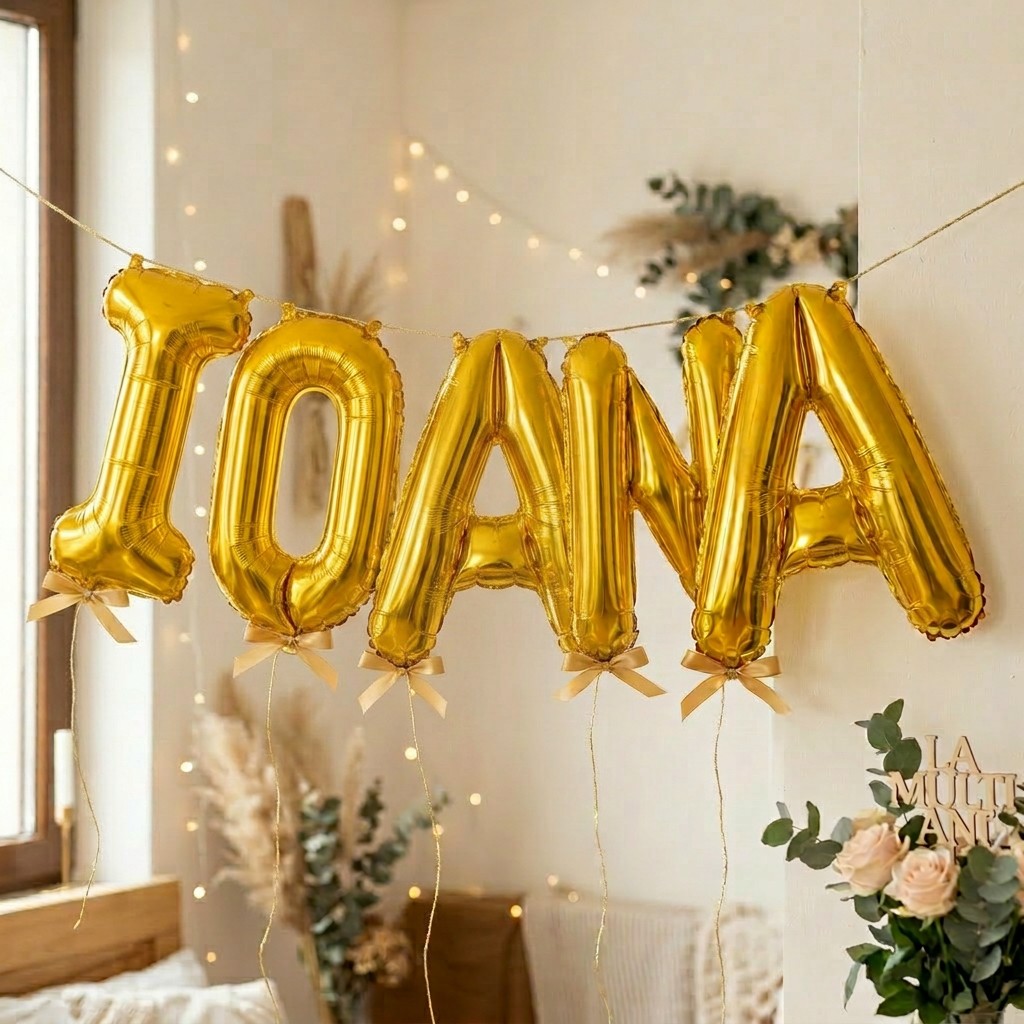 Baloane Folie Metalizate, Flippy, Set IOANA, Heliu sau Aer, Pai inclus, 40 cm, Auriu