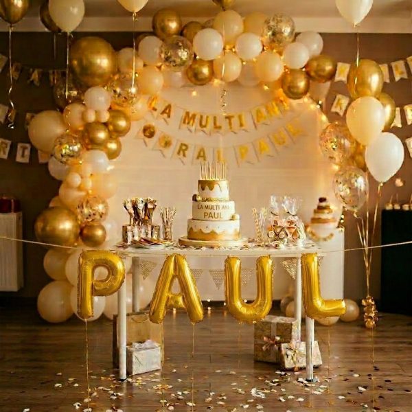 Baloane Folie Metalizate, Flippy, Set PAUL, Heliu sau Aer, Pai inclus, 40 cm, Auriu