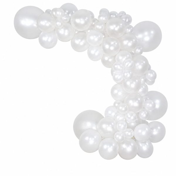 Baloane din Latex pentru Arcada, Flippy, Set din 120 baloane, Model Party, Botez, Pai transparent si adeziv inclus in cutie, 23 cm, Alb