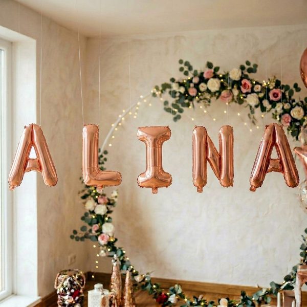 Baloane Folie Metalizate, Flippy, Set ALINA, Heliu sau Aer, Pai inclus, 40 cm, Rose Gold