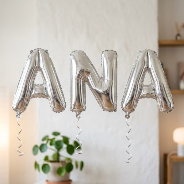 Baloane Folie Metalizate, Flippy, Set ANA, Heliu sau Aer, Pai inclus, 40 cm, Argintiu