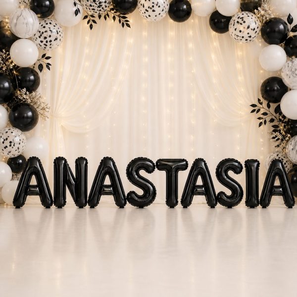 Baloane Folie Metalizate, Flippy, Set ANASTASIA, Heliu sau Aer, Pai inclus, 40 cm, Negru