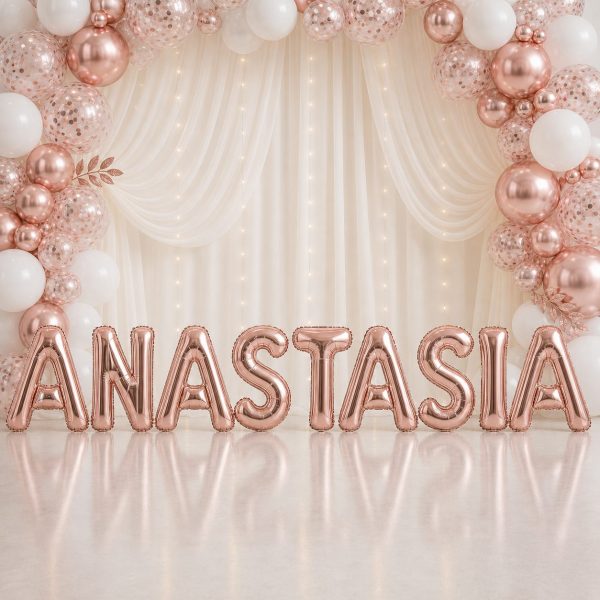 Baloane Folie Metalizate, Flippy, Set ANASTASIA, Heliu sau Aer, Pai inclus, 40 cm, Rose Gold