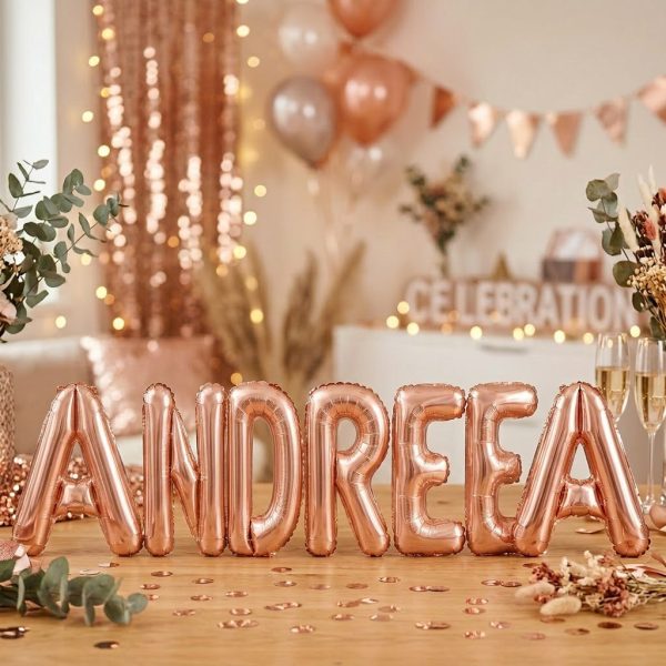 Baloane Folie Metalizate, Flippy, Set ANDREEA, Heliu sau Aer, Pai inclus, 40 cm, Rose Gold