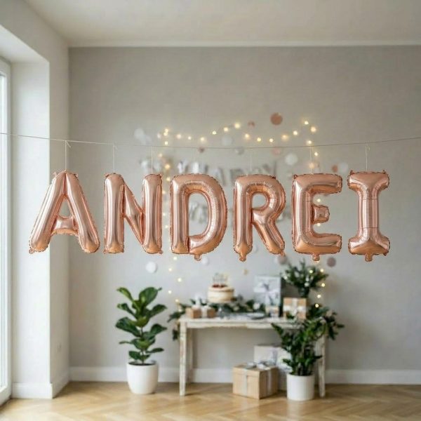 Baloane Folie Metalizate, Flippy, Set ANDREI, Heliu sau Aer, Pai inclus, 40 cm, Rose Gold
