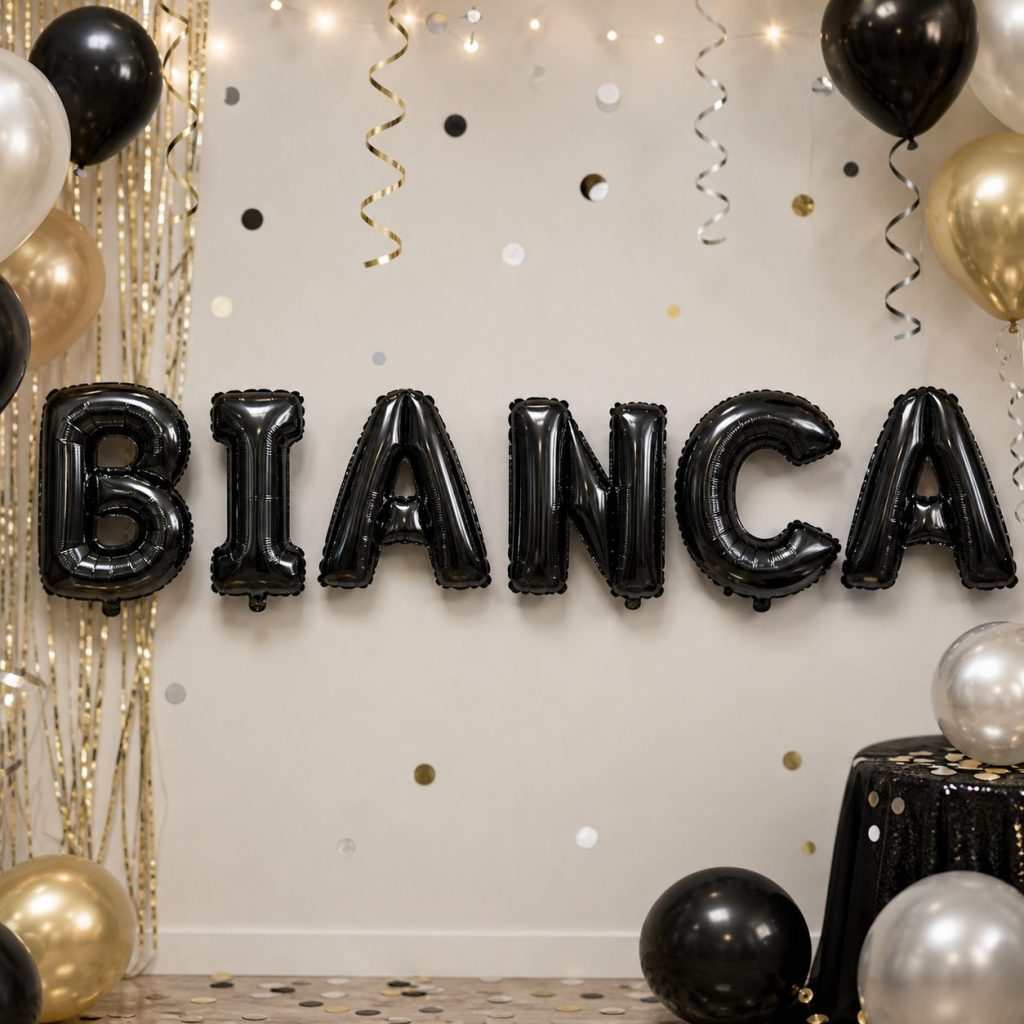 Baloane Folie Metalizate, Flippy, Set BIANCA, Heliu sau Aer, Pai inclus, 40 cm, Negru