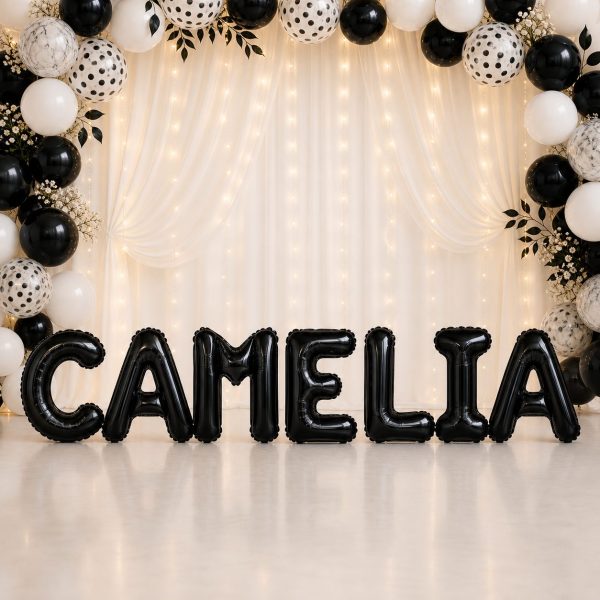 Baloane Folie Metalizate, Flippy, Set CAMELIA, Heliu sau Aer, Pai inclus, 40 cm, Negru