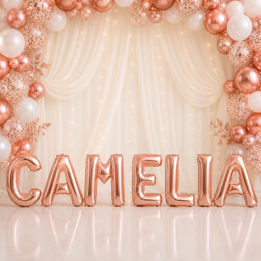 Baloane Folie Metalizate, Flippy, Set CAMELIA, Heliu sau Aer, Pai inclus, 40 cm, Rose Gold