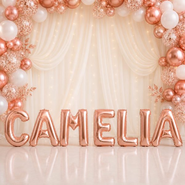 Baloane Folie Metalizate, Flippy, Set CAMELIA, Heliu sau Aer, Pai inclus, 40 cm, Rose Gold