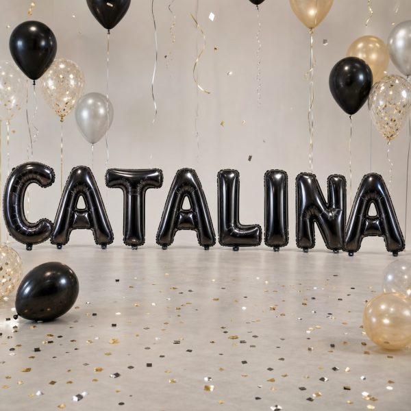 Baloane Folie Metalizate, Flippy, Set CATALINA, Heliu sau Aer, Pai inclus, 40 cm, Negru