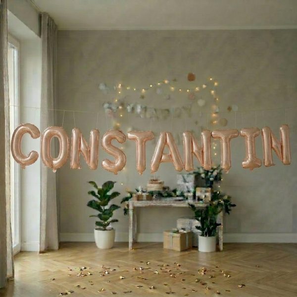 Baloane Folie Metalizate, Flippy, Set CONSTANTIN, Heliu sau Aer, Pai inclus, 40 cm, Rose Gold