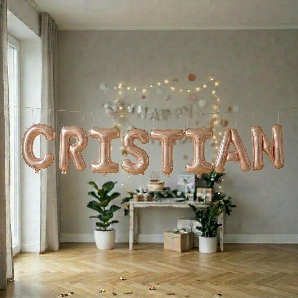 Baloane Folie Metalizate, Flippy, Set CRISTIAN, Heliu sau Aer, Pai inclus, 40 cm, Rose Gold