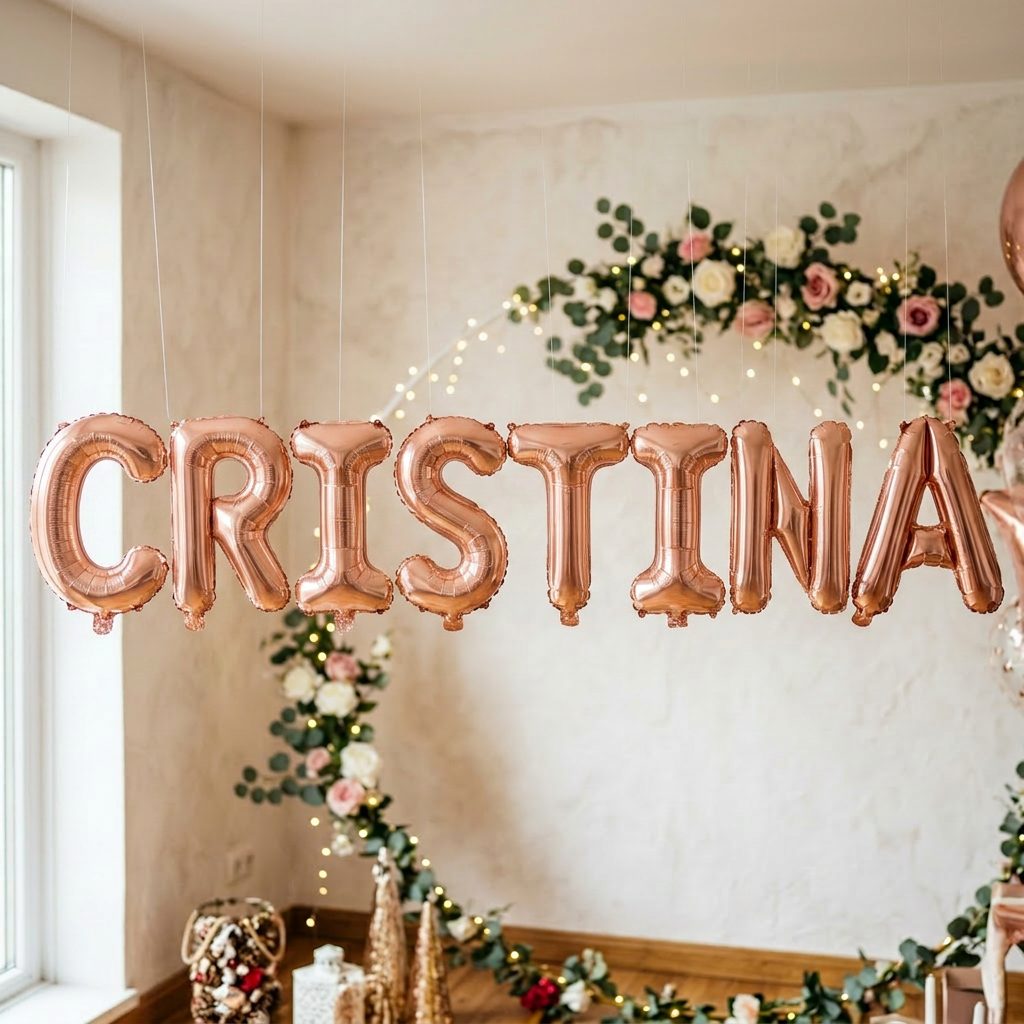 Baloane Folie Metalizate, Flippy, Set CRISTINA, Heliu sau Aer, Pai inclus, 40 cm, Rose Gold