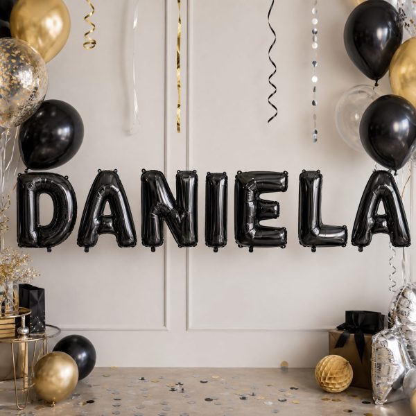 Baloane Folie Metalizate, Flippy, Set DANIELA, Heliu sau Aer, Pai inclus, 40 cm, Negru