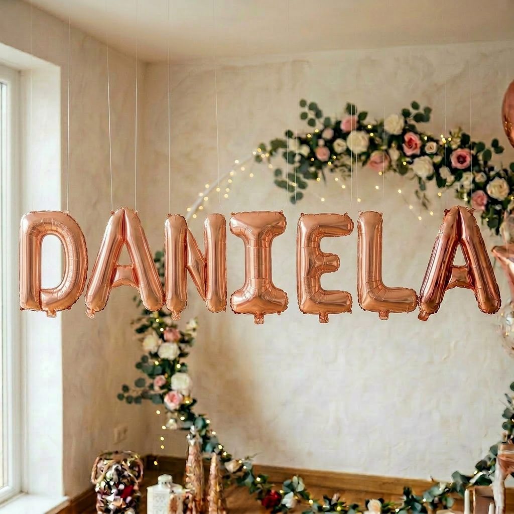 Baloane Folie Metalizate, Flippy, Set DANIELA, Heliu sau Aer, Pai inclus, 40 cm, Rose Gold