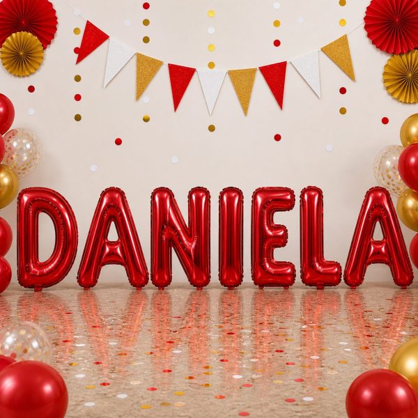 Baloane Folie Metalizate, Flippy, Set DANIELA, Heliu sau Aer, Pai inclus, 40 cm, Rosu