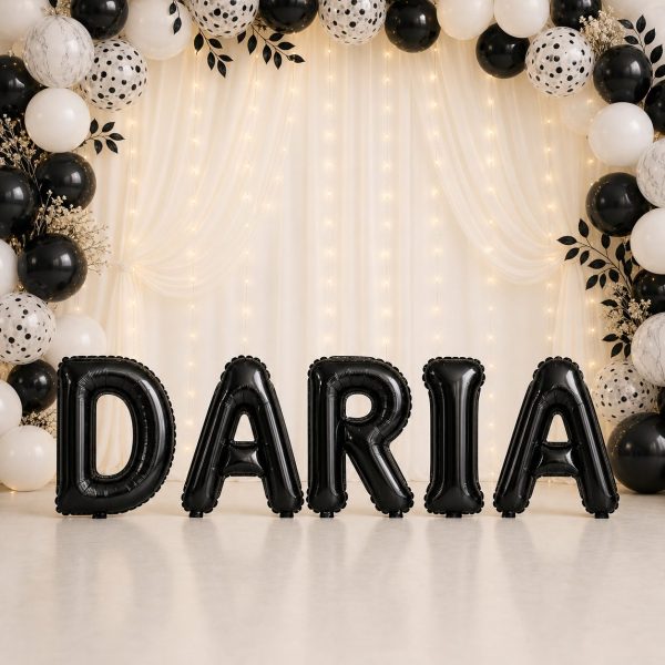 Baloane Folie Metalizate, Flippy, Set DARIA, Heliu sau Aer, Pai inclus, 40 cm, Negru