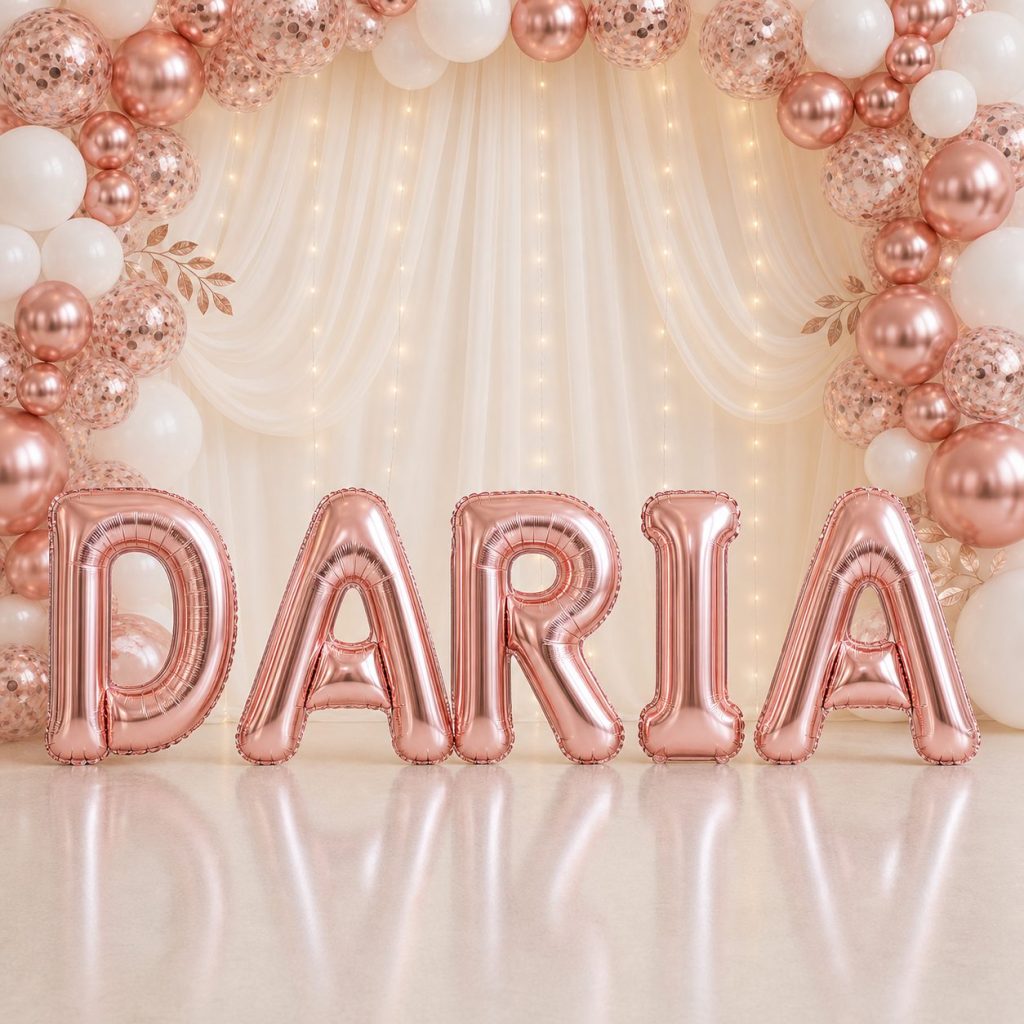 Baloane Folie Metalizate, Flippy, Set DARIA, Heliu sau Aer, Pai inclus, 40 cm, Rose Gold