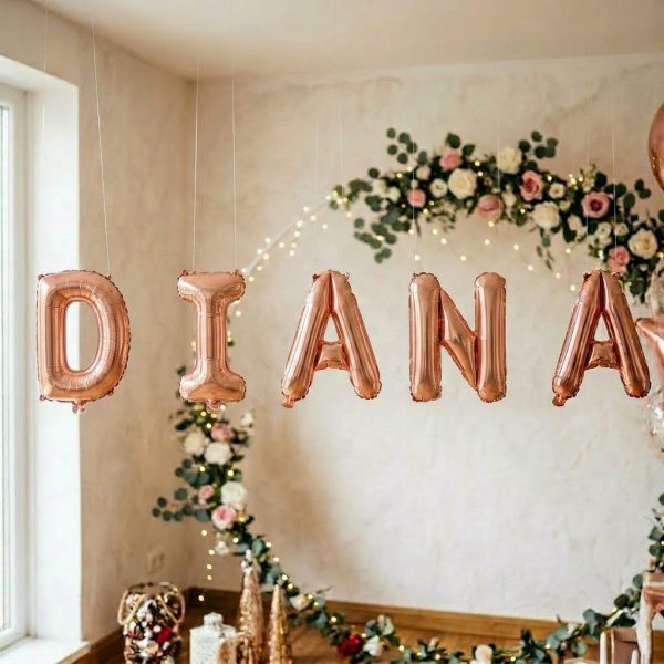 Baloane Folie Metalizate, Flippy, Set DIANA, Heliu sau Aer, Pai inclus, 40 cm, Rose Gold