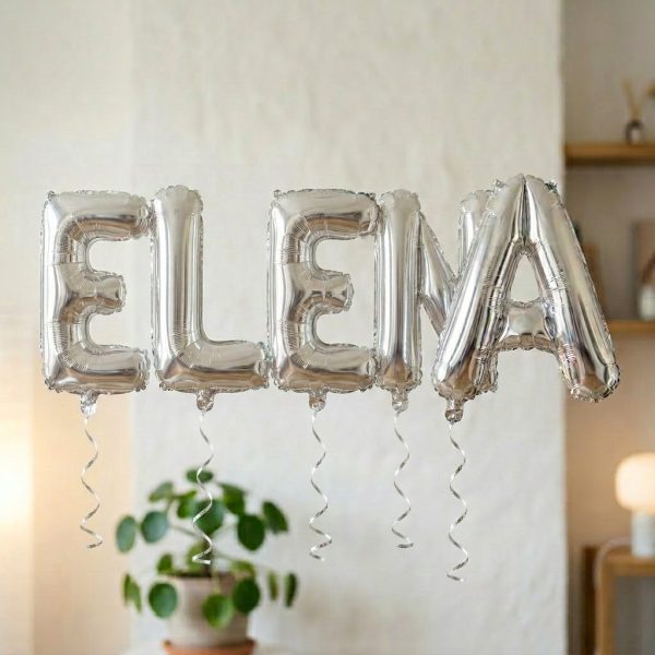 Baloane Folie Metalizate, Flippy, Set ELENA, Heliu sau Aer, Pai inclus, 40 cm, Argintiu