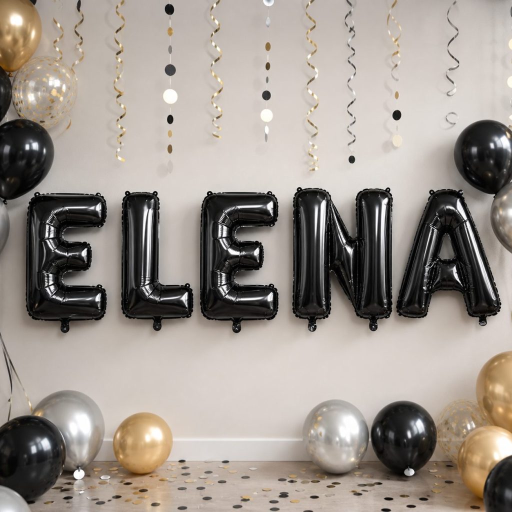 Baloane Folie Metalizate, Flippy, Set ELENA, Heliu sau Aer, Pai inclus, 40 cm, Negru