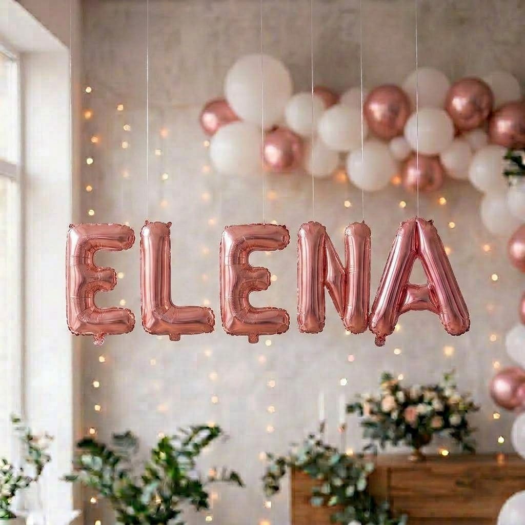 Baloane Folie Metalizate, Flippy, Set ELENA, Heliu sau Aer, Pai inclus, 40 cm, Rose Gold