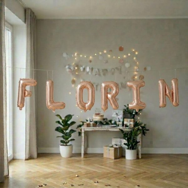 Baloane Folie Metalizate, Flippy, Set FLORIN, Heliu sau Aer, Pai inclus, 40 cm, Rose Gold