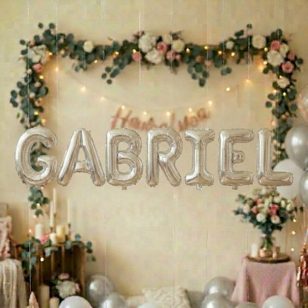 Baloane Folie Metalizate, Flippy, Set GABRIEL, Heliu sau Aer, Pai inclus, 40 cm, Argintiu